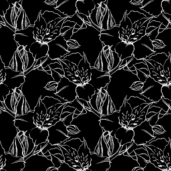 Monochrome alstroemeria floral sans couture motif texture fond — Photo