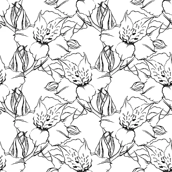 Monochrome alstroemeria floral seamless pattern texture background
