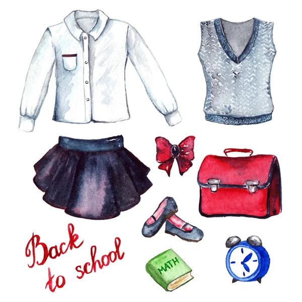 Шкільний одяг зіниці форма моди вигляд набір ізольовані — стокове фото