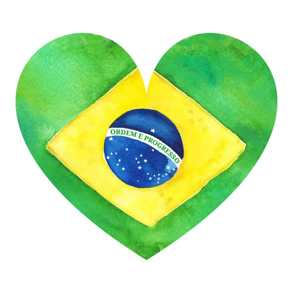 Watercolor Brazil Brazilian national flag. Order and progress. — Stock Photo, Image