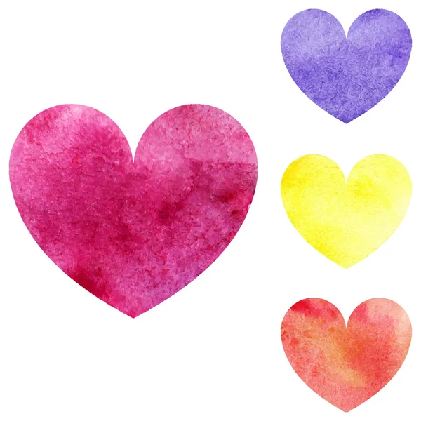 Watercolor pink yellow orange violet heart set isolated vector — Stock Vector