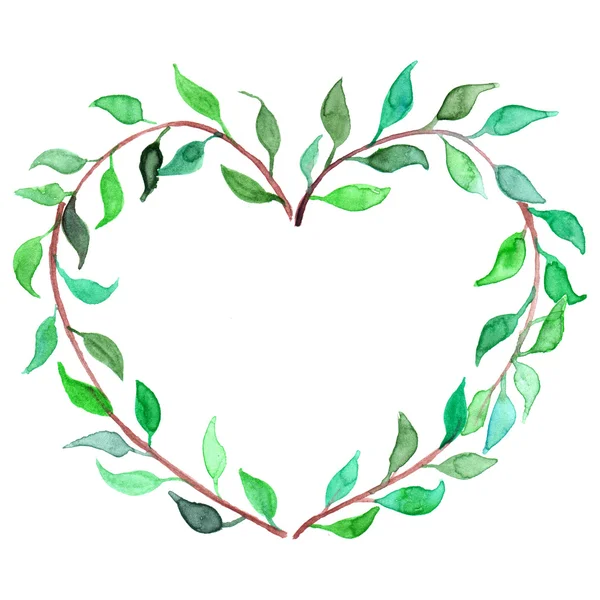 Watercolor heart shaped plant branch wreath isolated — Stock Photo, Image