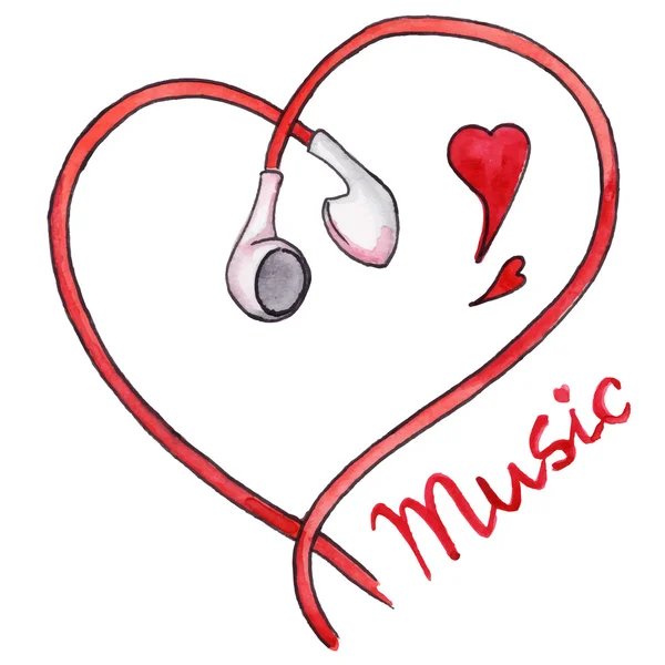 Auricolari rossi a forma di cuore amore musica vettore isolato — Vettoriale Stock