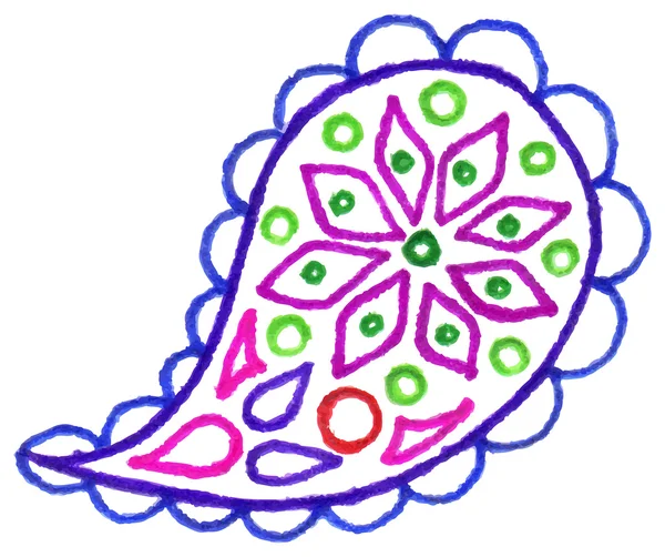 Paisley buta dibujado a mano doodle colorido aislado vector — Vector de stock