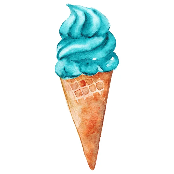 Aquarelle menthe glace gaufre dessert sucré isolé — Photo