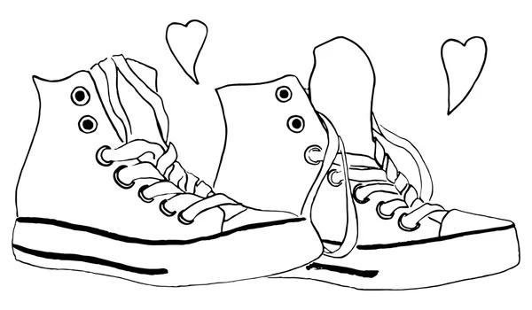 Fekete-fehér fekete-fehér cipők cipők szíve szeretet elszigetelt vektor — Stock Vector