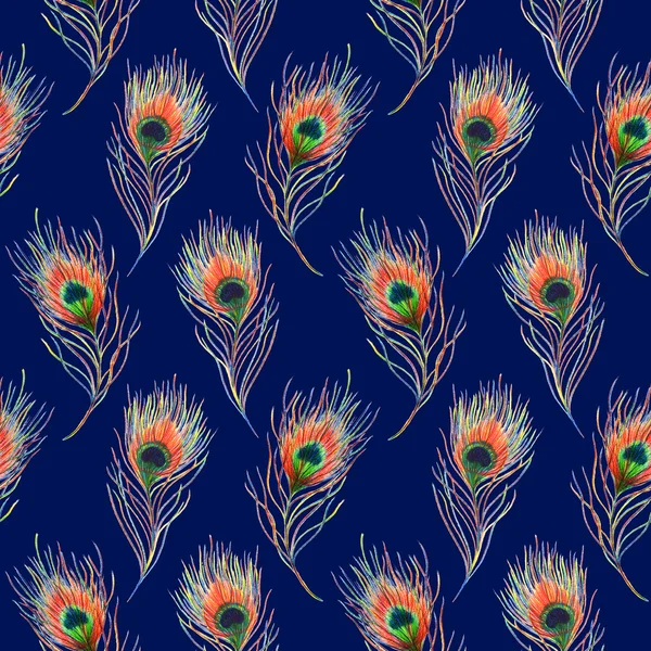 Rainbow colorful peacock bird feather seamless pattern background texture — Stock Photo, Image