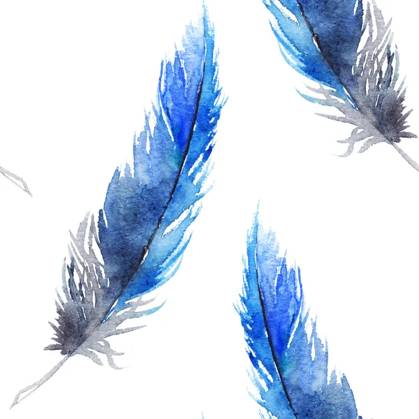 Akvarell fekete kék szajkó toll varrat nélküli mintát textúra háttér — Stock Fotó
