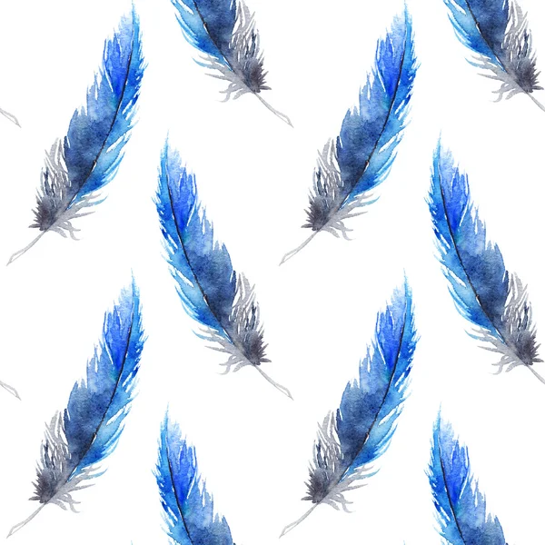 Watercolor black blue jay feather seamless pattern texture background — Stock Photo, Image