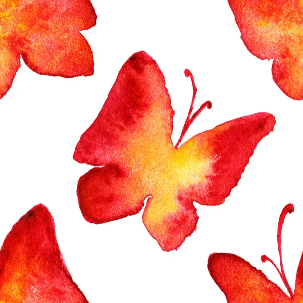 Akvarell, piros, sárga pillangó varrat nélküli mintát háttér — Stock Fotó
