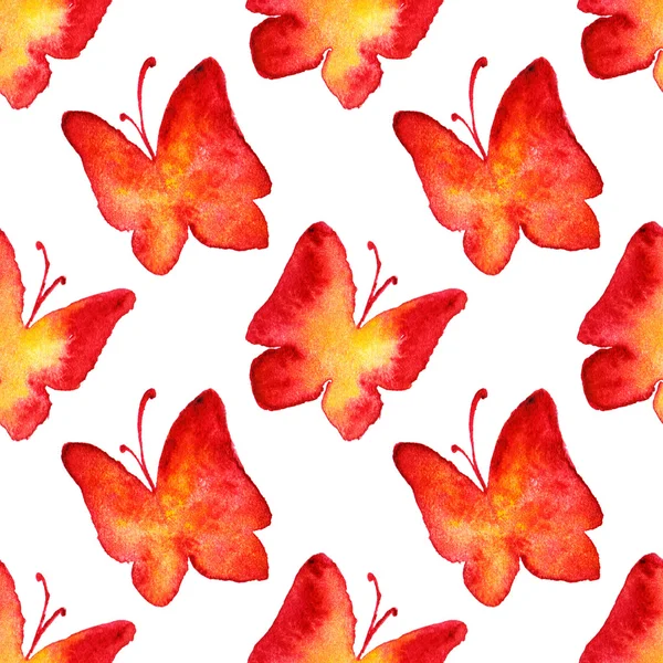 Watercolor red yellow butterfly seamless pattern background — Stock Photo, Image