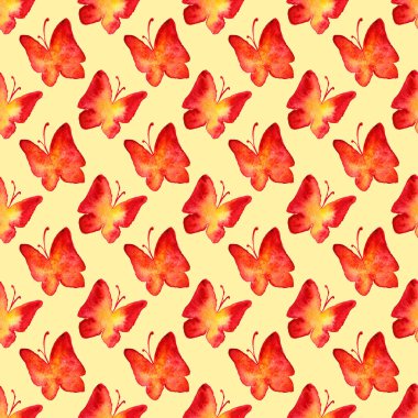 Suluboya Kırmızı Sarı kelebek Dikişsiz desen arka plan