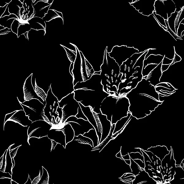 Monochrome alstroemeria floral sans couture motif texture fond vecteur — Image vectorielle