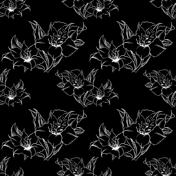 Monochrome alstroemeria floral sans couture motif texture fond vecteur — Image vectorielle