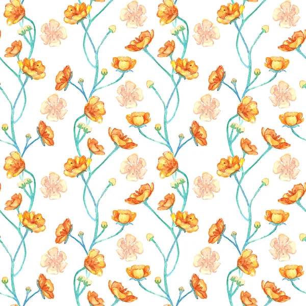 Aquarelle jaune buttercups sans couture motif texture fond — Photo