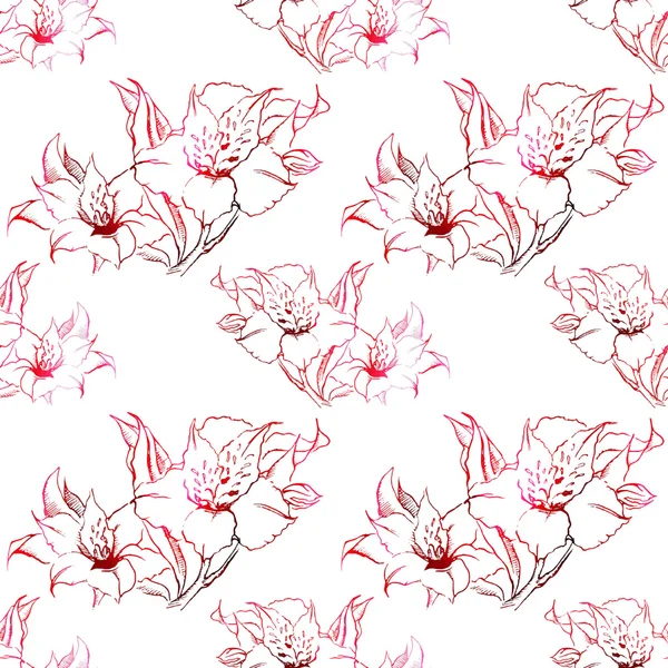 Red and black alstroemeria floral seamless pattern texture background vector — Stock Vector