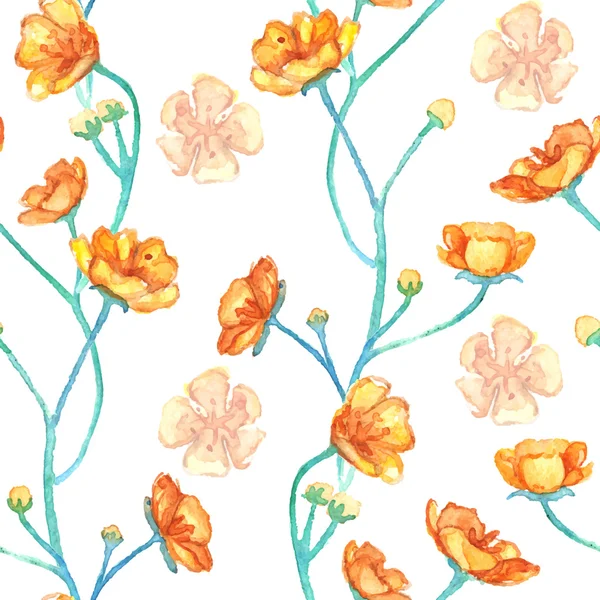 Watercolor yellow buttercups seamless pattern texture background vector — Stock Vector