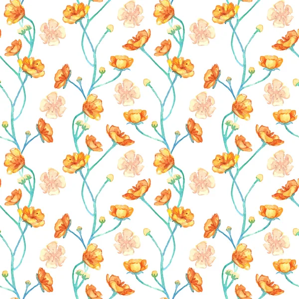 Aquarelle jaune buttercups sans couture motif texture fond vecteur — Image vectorielle