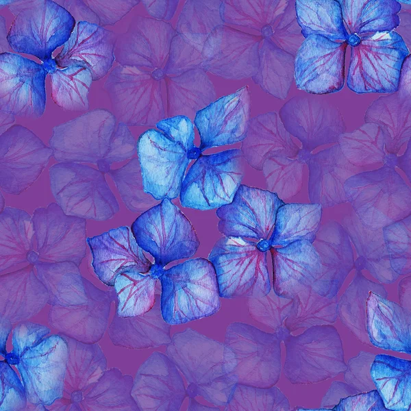 Azul violeta hortensias flores composición sin costuras patrón fondo textura — Foto de Stock