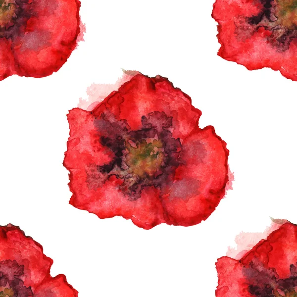 Aquarelle coquelicot rouge sans couture motif texture fond vecteur — Image vectorielle