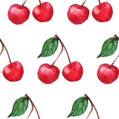 Suluboya kiraz meyveleri Dikişsiz desen doku arka plan vektör