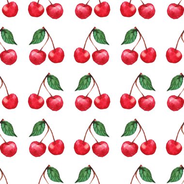 Suluboya kiraz meyveleri Dikişsiz desen doku arka plan vektör