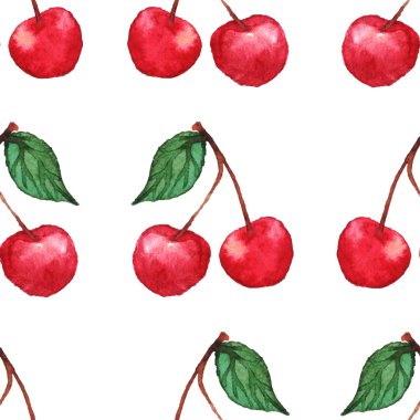 Suluboya kiraz meyveleri Dikişsiz desen doku arka plan vektör
