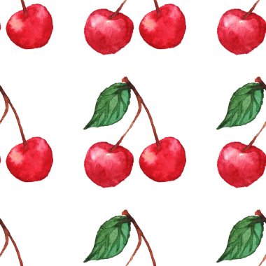 Suluboya kiraz meyveleri Dikişsiz desen doku arka plan vektör