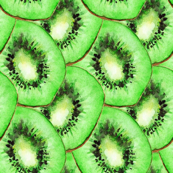 Acuarela kiwi rebanada fruta sin costuras patrón textura fondo — Foto de Stock