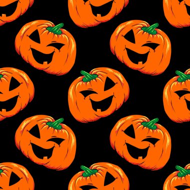 Halloween jack-o-lantern turuncu kabak sebze Dikişsiz desen vektör