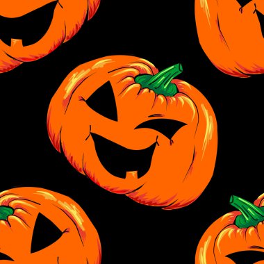 Halloween jack-o-lantern turuncu kabak sebze Dikişsiz desen vektör