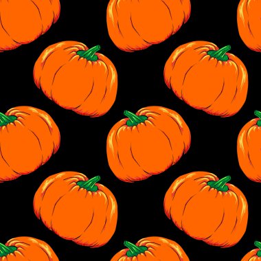 Halloween jack-o-lantern turuncu kabak sebze Dikişsiz desen vektör