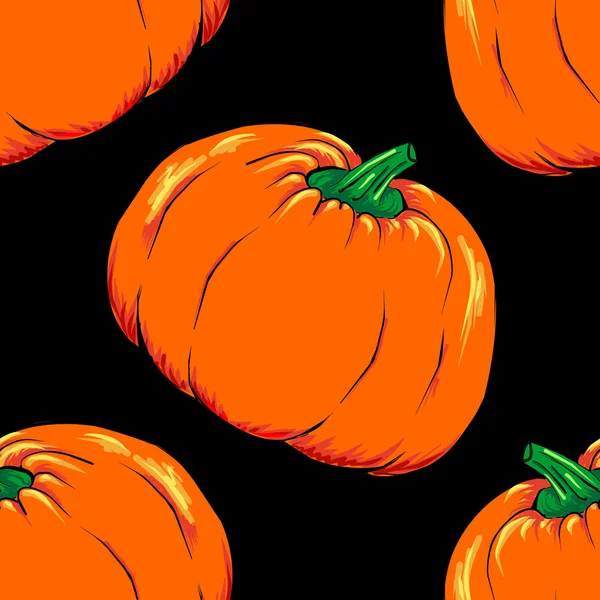 Halloween jack-o-laterne orange kürbis gemüse nahtloser mustervektor — Stockvektor