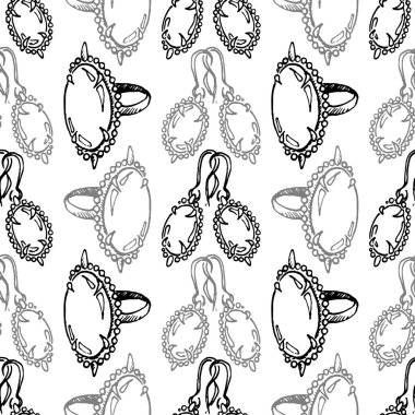Takı kroki yüzük küpe vintage Dikişsiz desen vektör doodle