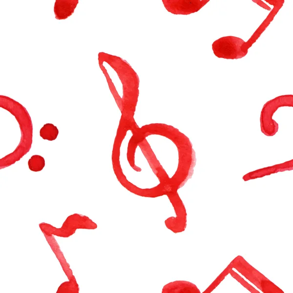 Notes rouges aigu basse clef musique sans couture motif vecteur — Image vectorielle