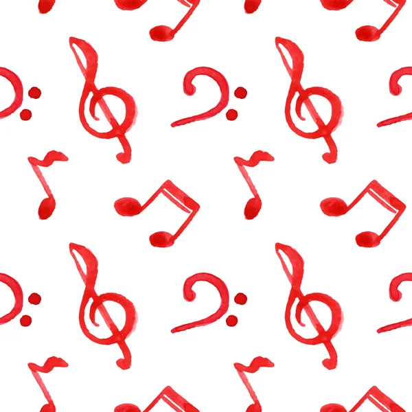 Красные ноты тройной бас ключ музыки безшипный вектор узора — стоковый вектор