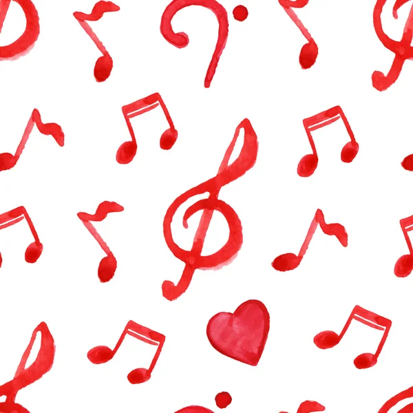 Notes rouges aigu basse clef amour musique sans couture motif vecteur — Image vectorielle