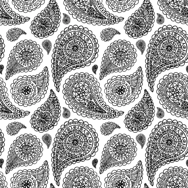 Paisley buta doodle monocromo línea arte patrón sin costura —  Fotos de Stock