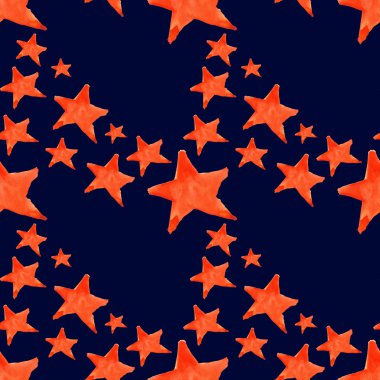 Watercolor red orange five pointed star symbol seamless pattern background
