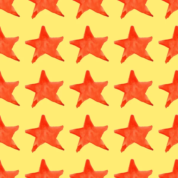 Watercolor red orange five pointed star symbol seamless pattern background — Stock Photo, Image