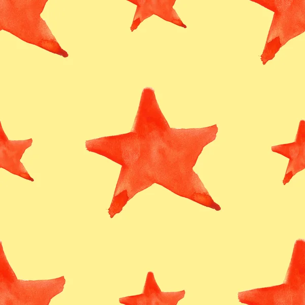 Watercolor red orange five pointed star symbol seamless pattern background — Stock Photo, Image