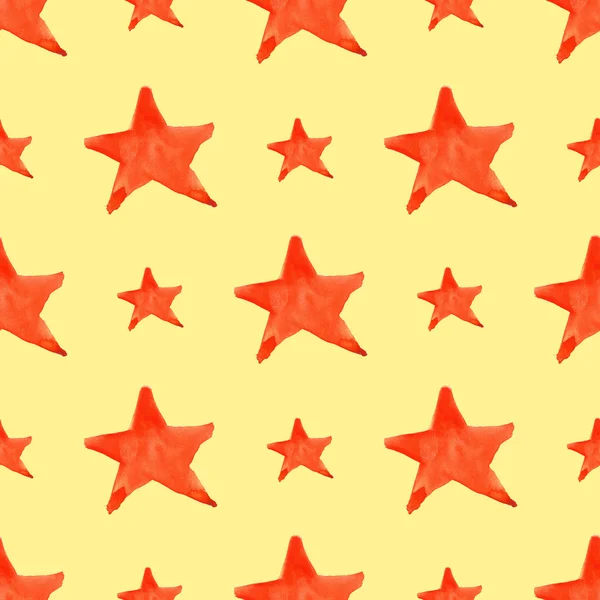 Aquarela vermelho laranja cinco pontas estrela símbolo sem costura fundo padrão — Fotografia de Stock