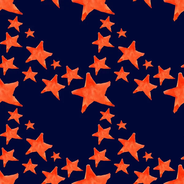 Aquarelle rouge orange cinq étoiles pointues symbole sans couture motif arrière-plan — Photo