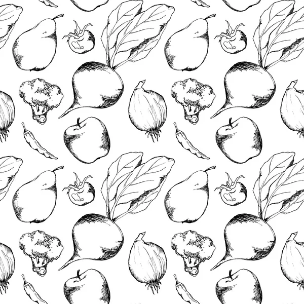 Plantaardige fruit monochroom inkt hand getrokken naadloze patroon textuur achtergrond — Stockfoto