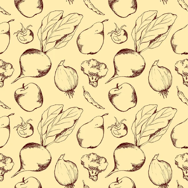 야채 과일 흑백 잉크 손으로 그린 원활한 패턴 질감 배경 — 스톡 사진