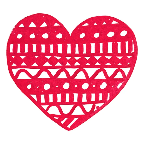 Zentangle doodle red heart ink hand drawn isolated — Stock Photo, Image
