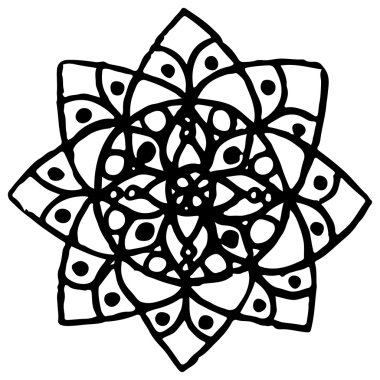 Tek renkli siyah ve beyaz daire mandala doodle vektör