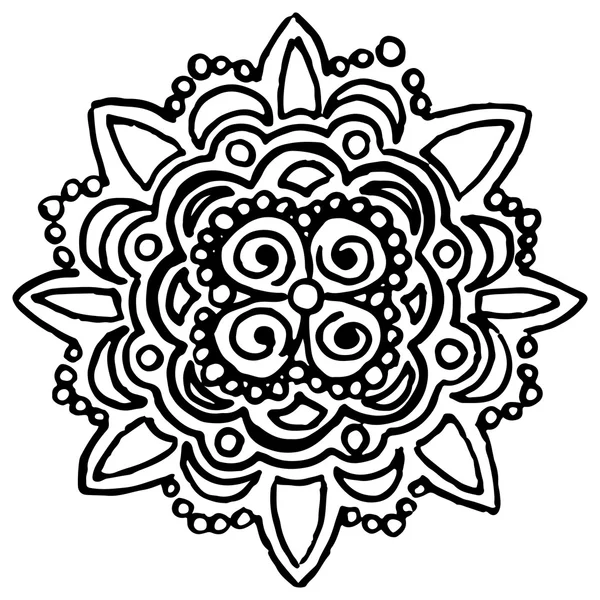 Tek renkli siyah ve beyaz daire mandala doodle vektör — Stok Vektör