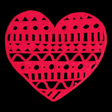 Zentangle doodle kırmızı kalp mürekkep el izole çekilmiş
