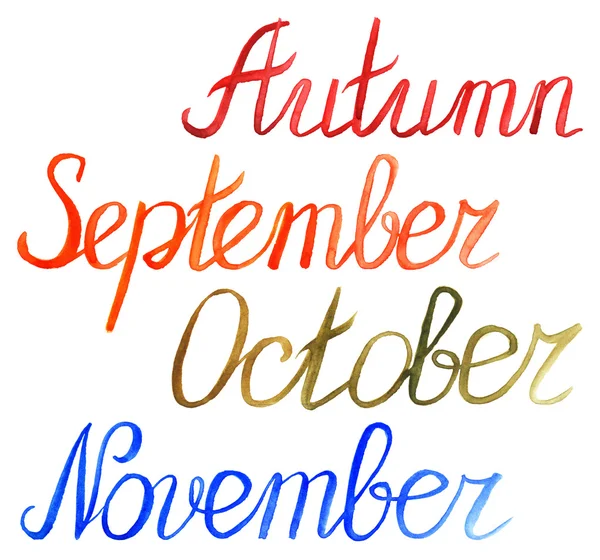 Automne mois septembre octobre novembre saison ensemble typographique — Photo